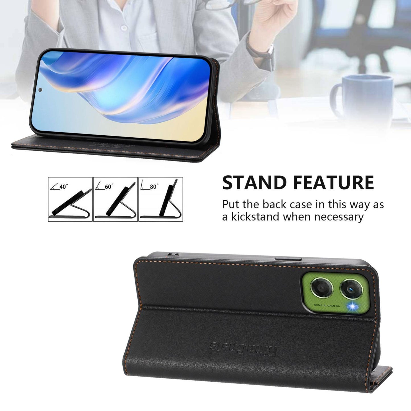 Motorola Moto G06 4G Dual-Folded Magnetic Suction RFID Blocking PU Leather Wallet Phone Case with Card Slots, Cash Pocket, Kickstand, Full Protective Flip Cover