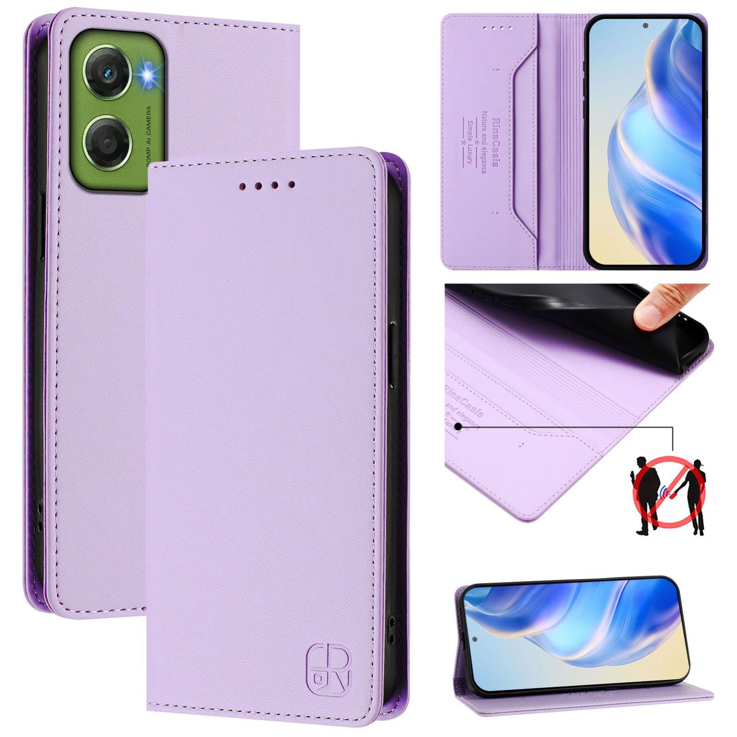 Motorola Moto G06 4G Dual-Folded Magnetic Suction RFID Blocking PU Leather Wallet Phone Case with Card Slots, Cash Pocket, Kickstand, Full Protective Flip Cover