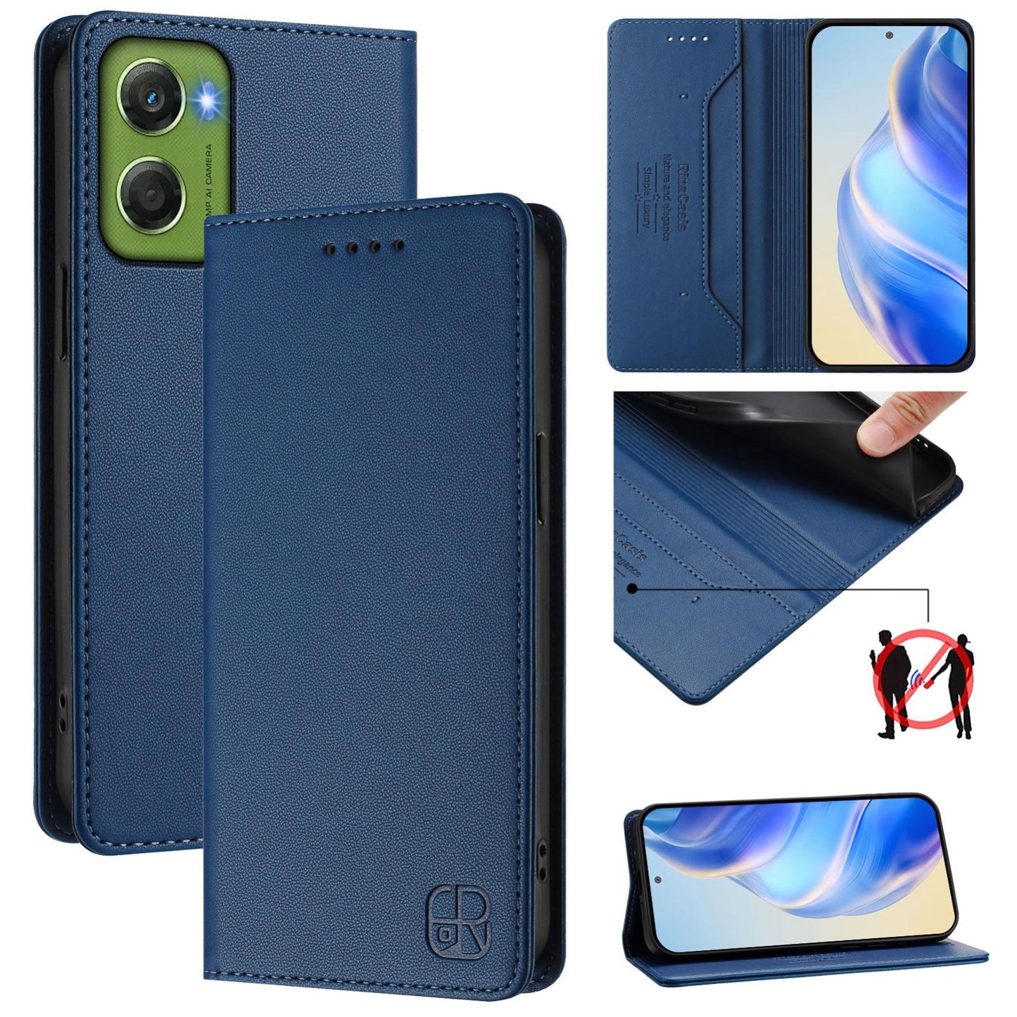 Motorola Moto G06 4G Dual-Folded Magnetic Suction RFID Blocking PU Leather Wallet Phone Case with Card Slots, Cash Pocket, Kickstand, Full Protective Flip Cover