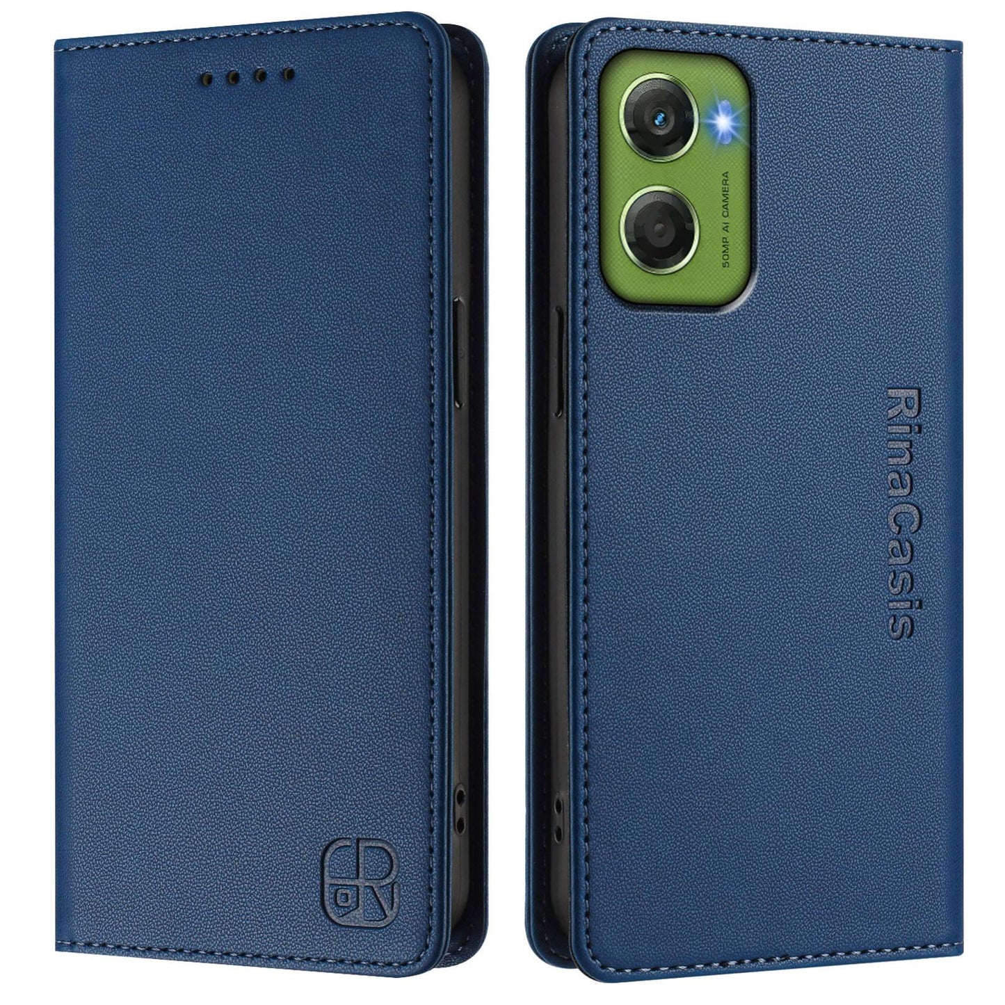 Motorola Moto G06 4G Dual-Folded Magnetic Suction RFID Blocking PU Leather Wallet Phone Case with Card Slots, Cash Pocket, Kickstand, Full Protective Flip Cover