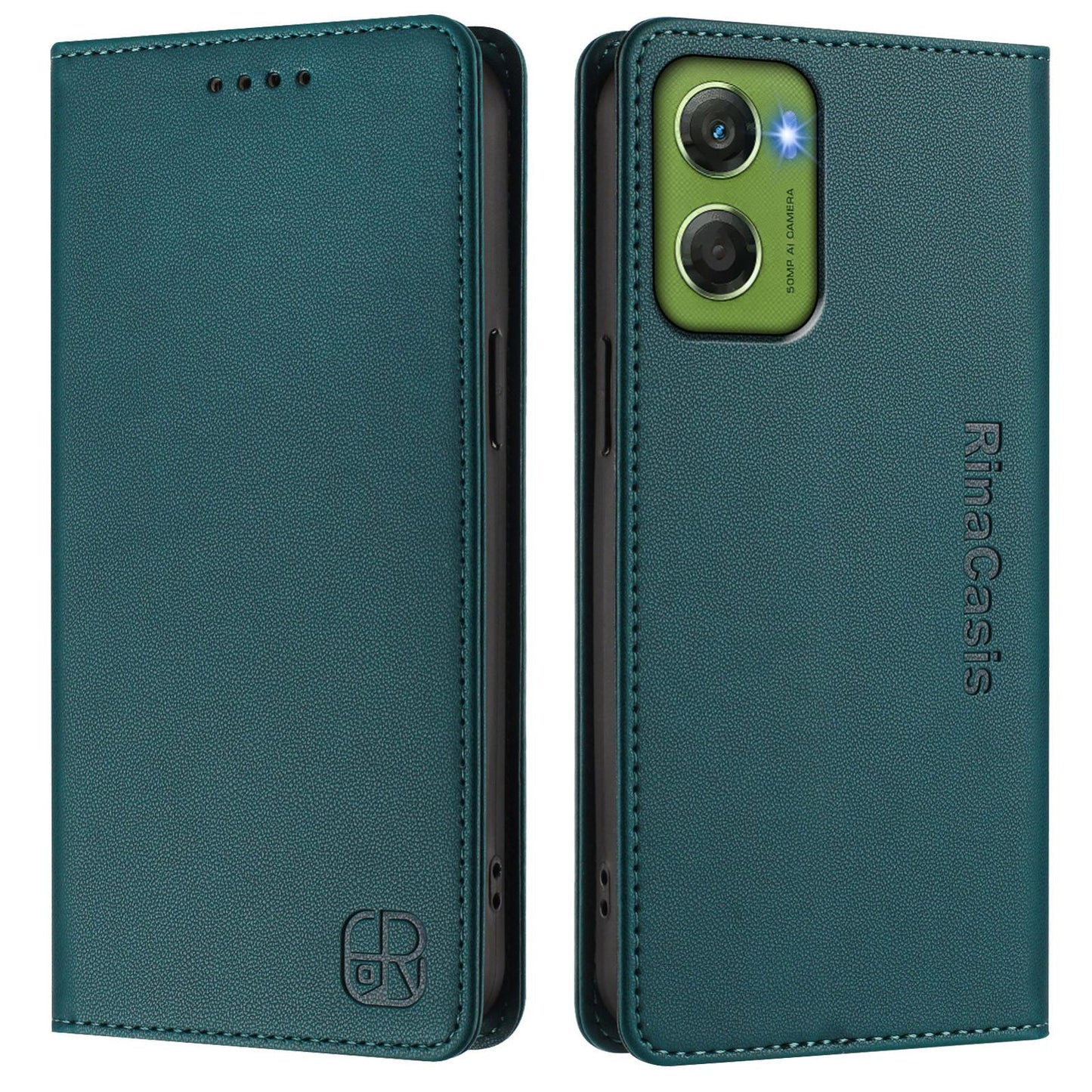 Motorola Moto G06 4G Dual-Folded Magnetic Suction RFID Blocking PU Leather Wallet Phone Case with Card Slots, Cash Pocket, Kickstand, Full Protective Flip Cover