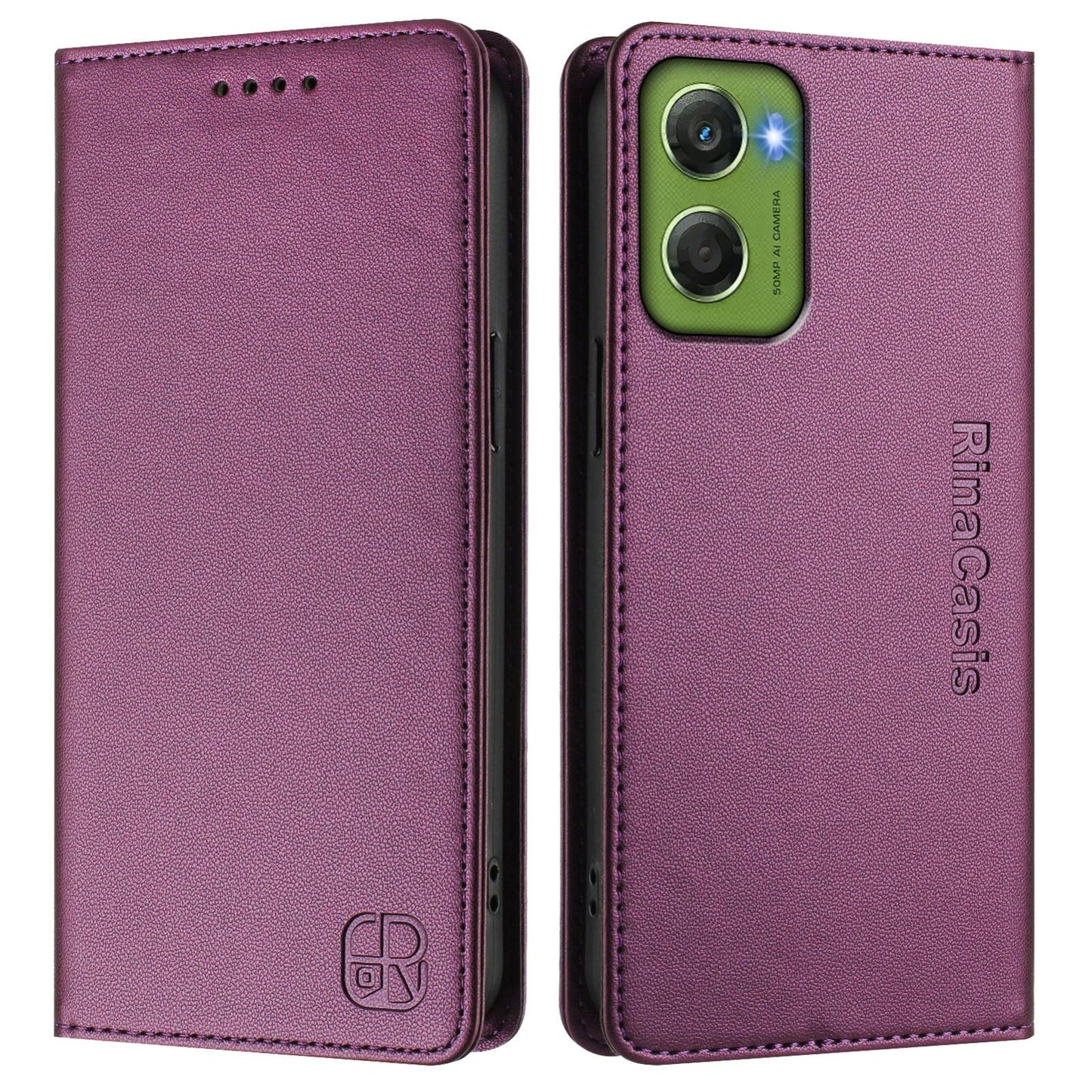 Motorola Moto G06 4G Dual-Folded Magnetic Suction RFID Blocking PU Leather Wallet Phone Case with Card Slots, Cash Pocket, Kickstand, Full Protective Flip Cover