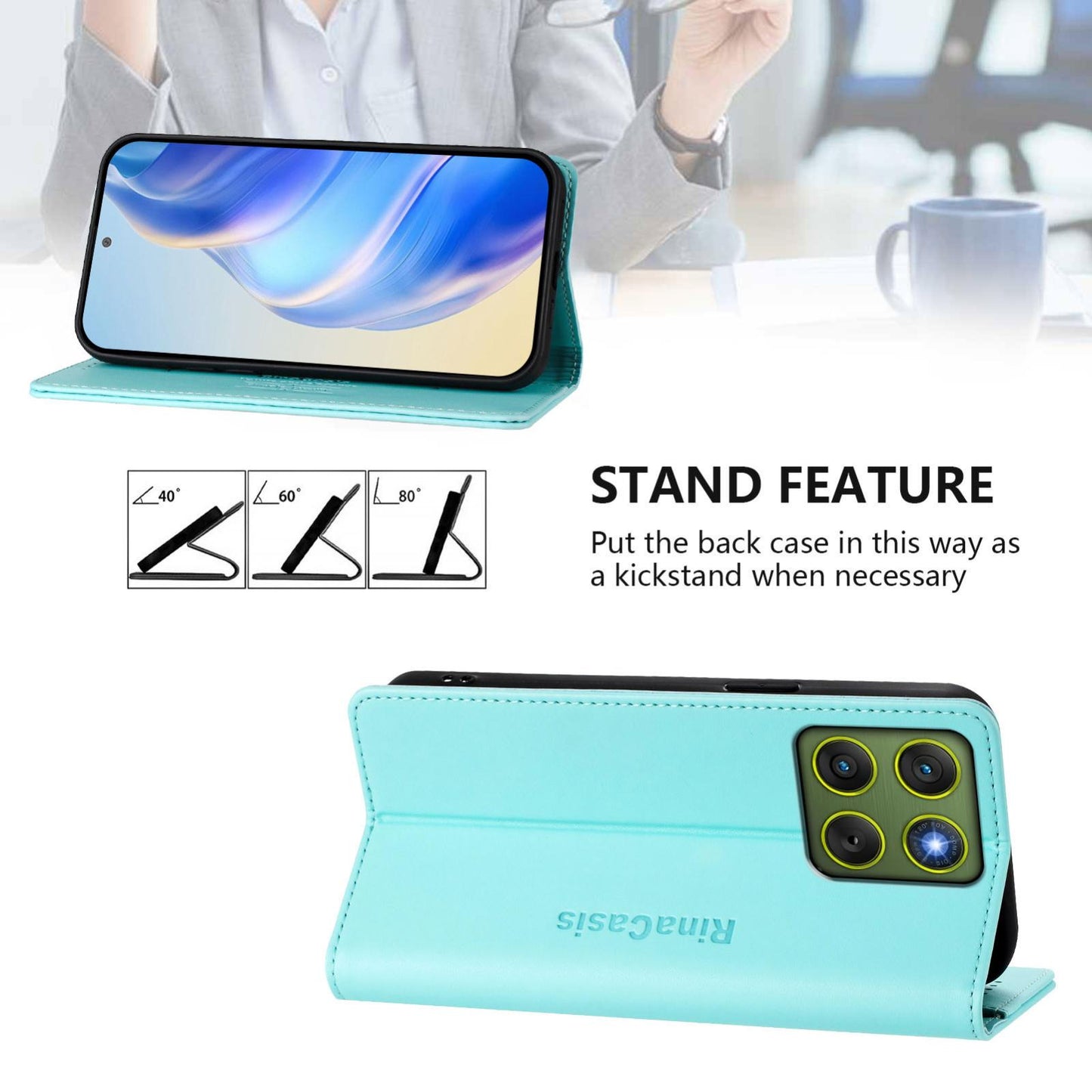 Motorola Moto X70 Air 5G Dual-Folded Magnetic Suction RFID Blocking PU Leather Wallet Phone Case with Card Slots, Cash Pocket, Kickstand, Full Protective Flip Cover