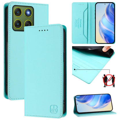 Motorola Moto X70 Air 5G Dual-Folded Magnetic Suction RFID Blocking PU Leather Wallet Phone Case with Card Slots, Cash Pocket, Kickstand, Full Protective Flip Cover