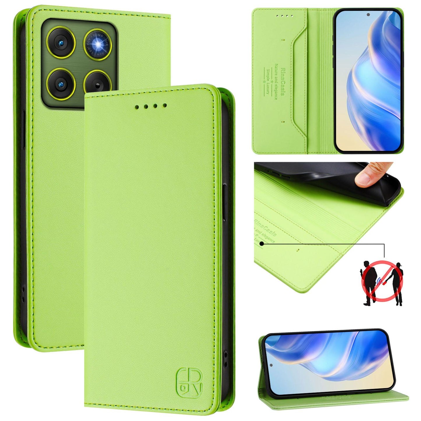 Motorola Edge 70 5G Dual-Folded Magnetic Suction RFID Blocking PU Leather Wallet Phone Case with Card Slots, Cash Pocket, Kickstand, Full Protective Flip Cover