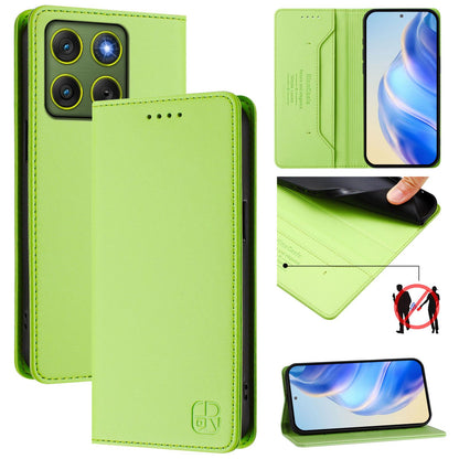 Motorola Moto X70 Air 5G Dual-Folded Magnetic Suction RFID Blocking PU Leather Wallet Phone Case with Card Slots, Cash Pocket, Kickstand, Full Protective Flip Cover