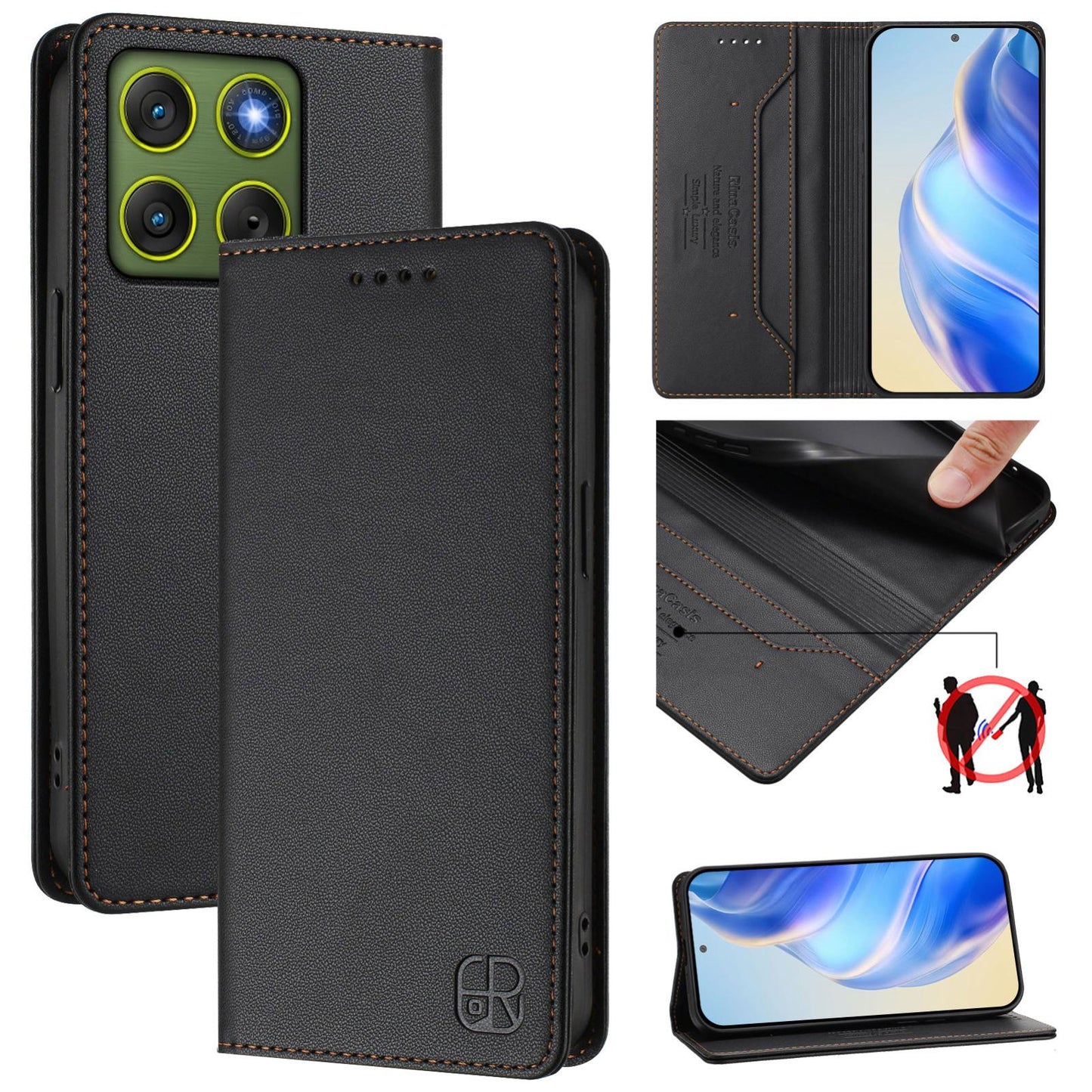Motorola Edge 70 5G Dual-Folded Magnetic Suction RFID Blocking PU Leather Wallet Phone Case with Card Slots, Cash Pocket, Kickstand, Full Protective Flip Cover