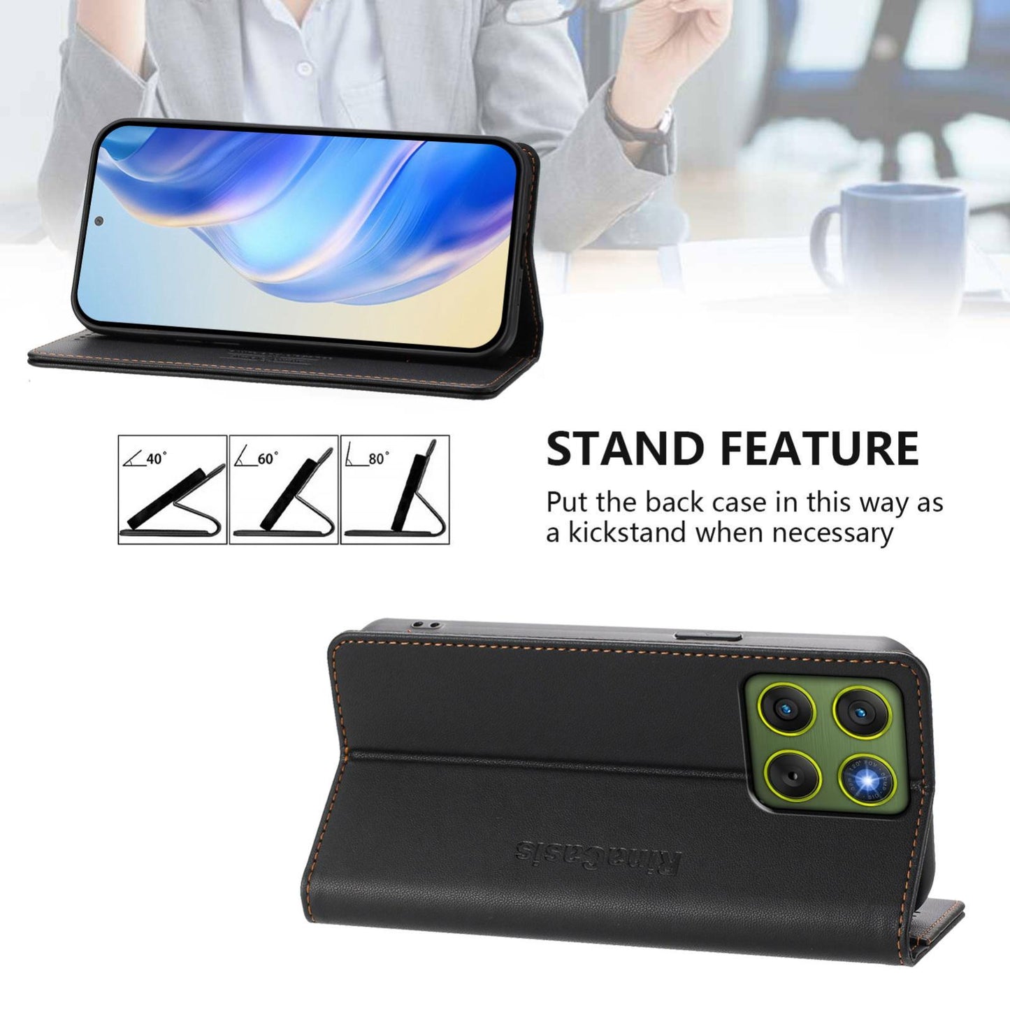 Motorola Edge 70 5G Dual-Folded Magnetic Suction RFID Blocking PU Leather Wallet Phone Case with Card Slots, Cash Pocket, Kickstand, Full Protective Flip Cover