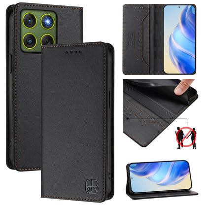 Motorola Moto X70 Air 5G Dual-Folded Magnetic Suction RFID Blocking PU Leather Wallet Phone Case with Card Slots, Cash Pocket, Kickstand, Full Protective Flip Cover