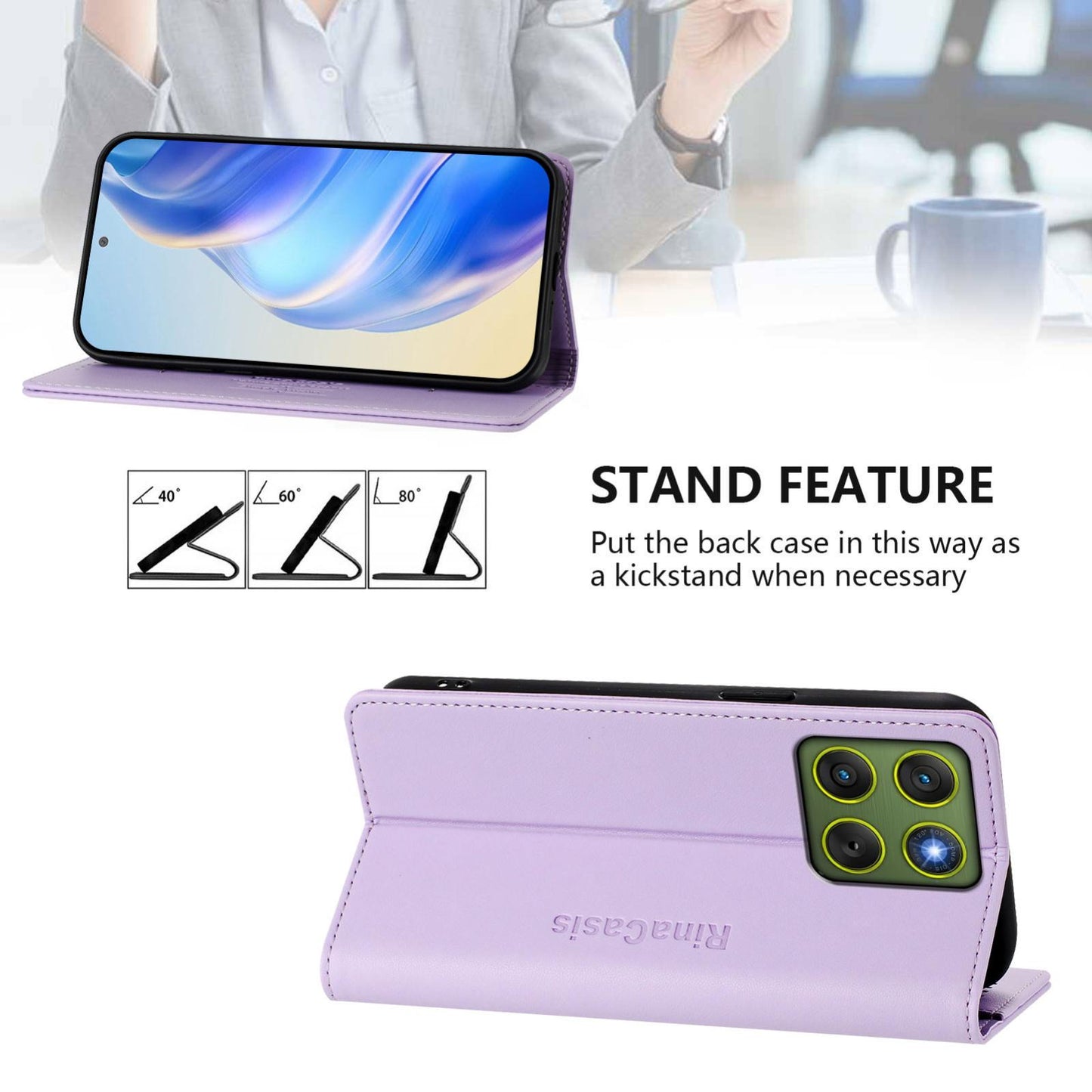 Motorola Edge 70 5G Dual-Folded Magnetic Suction RFID Blocking PU Leather Wallet Phone Case with Card Slots, Cash Pocket, Kickstand, Full Protective Flip Cover
