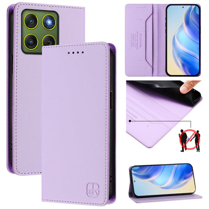 Motorola Moto X70 Air 5G Dual-Folded Magnetic Suction RFID Blocking PU Leather Wallet Phone Case with Card Slots, Cash Pocket, Kickstand, Full Protective Flip Cover