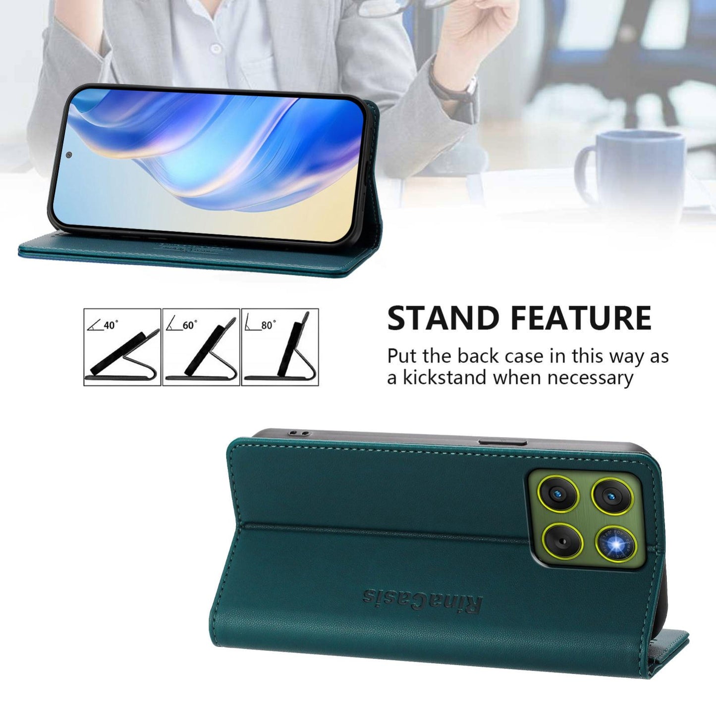 Motorola Edge 70 5G Dual-Folded Magnetic Suction RFID Blocking PU Leather Wallet Phone Case with Card Slots, Cash Pocket, Kickstand, Full Protective Flip Cover