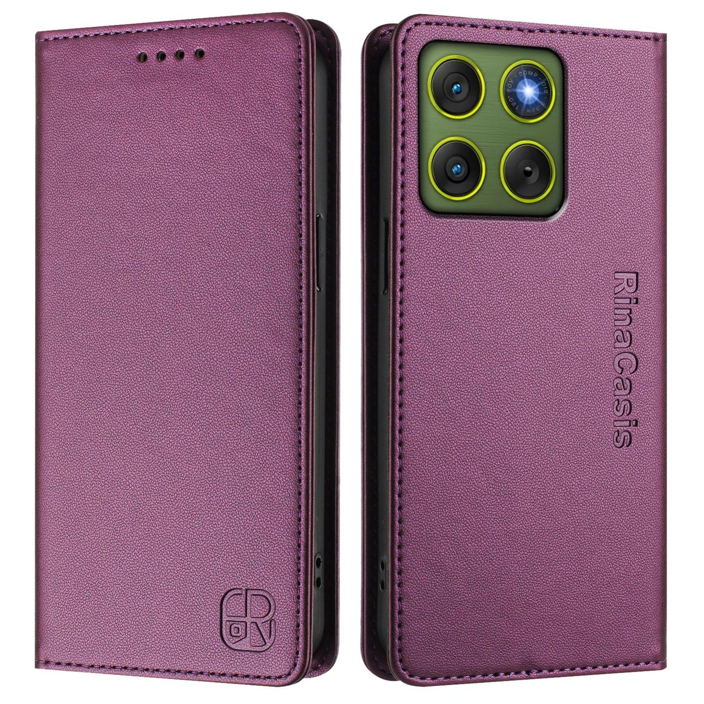 Motorola Moto X70 Air 5G Dual-Folded Magnetic Suction RFID Blocking PU Leather Wallet Phone Case with Card Slots, Cash Pocket, Kickstand, Full Protective Flip Cover