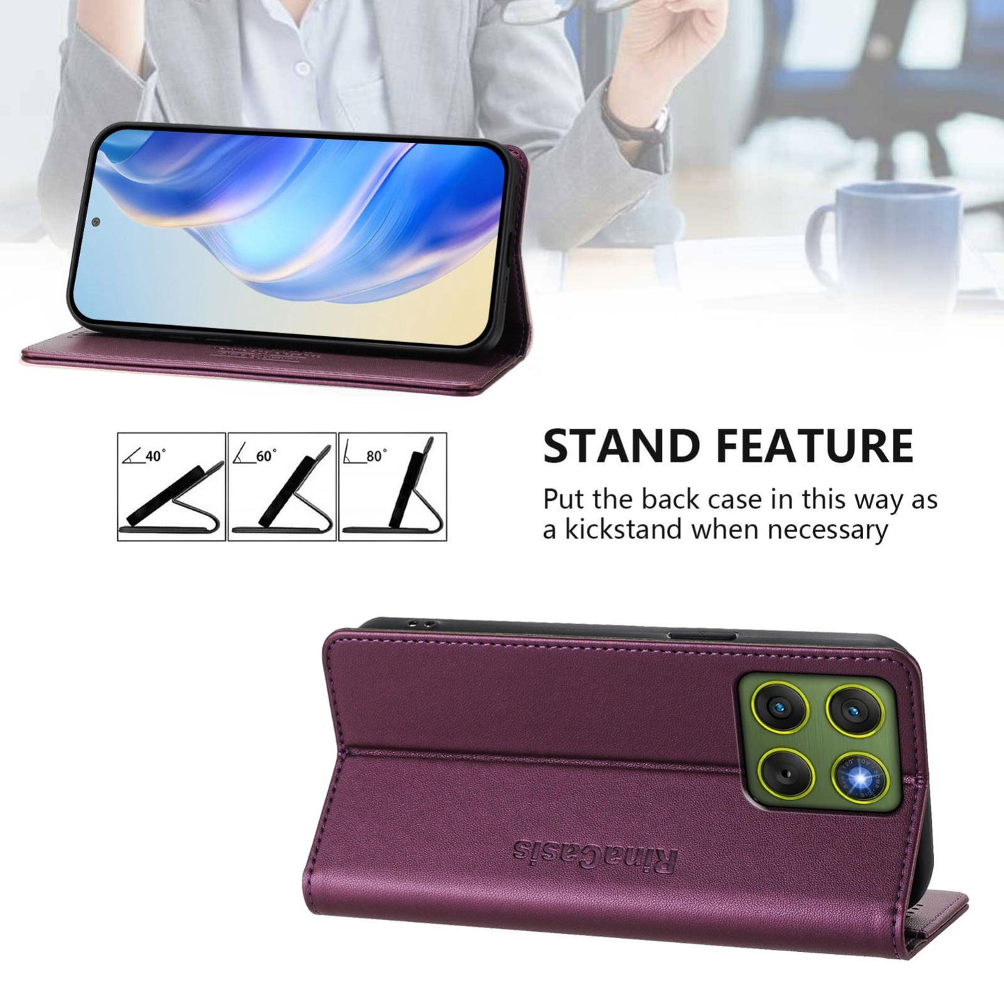 Motorola Edge 70 5G Dual-Folded Magnetic Suction RFID Blocking PU Leather Wallet Phone Case with Card Slots, Cash Pocket, Kickstand, Full Protective Flip Cover