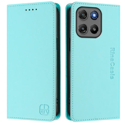 Motorola Moto G67 Power 5G Dual-Folded Magnetic Suction RFID Blocking PU Leather Wallet Phone Case with Card Slots, Cash Pocket, Kickstand, Full Protective Flip Cover