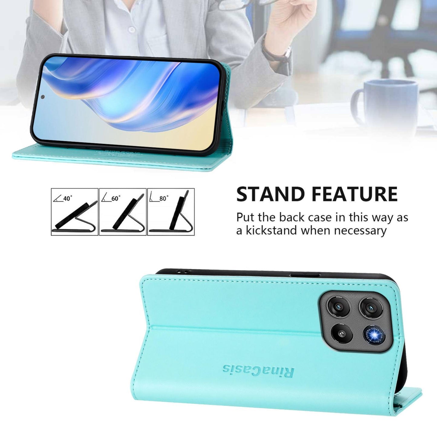 Motorola Moto G67 Power 5G Dual-Folded Magnetic Suction RFID Blocking PU Leather Wallet Phone Case with Card Slots, Cash Pocket, Kickstand, Full Protective Flip Cover