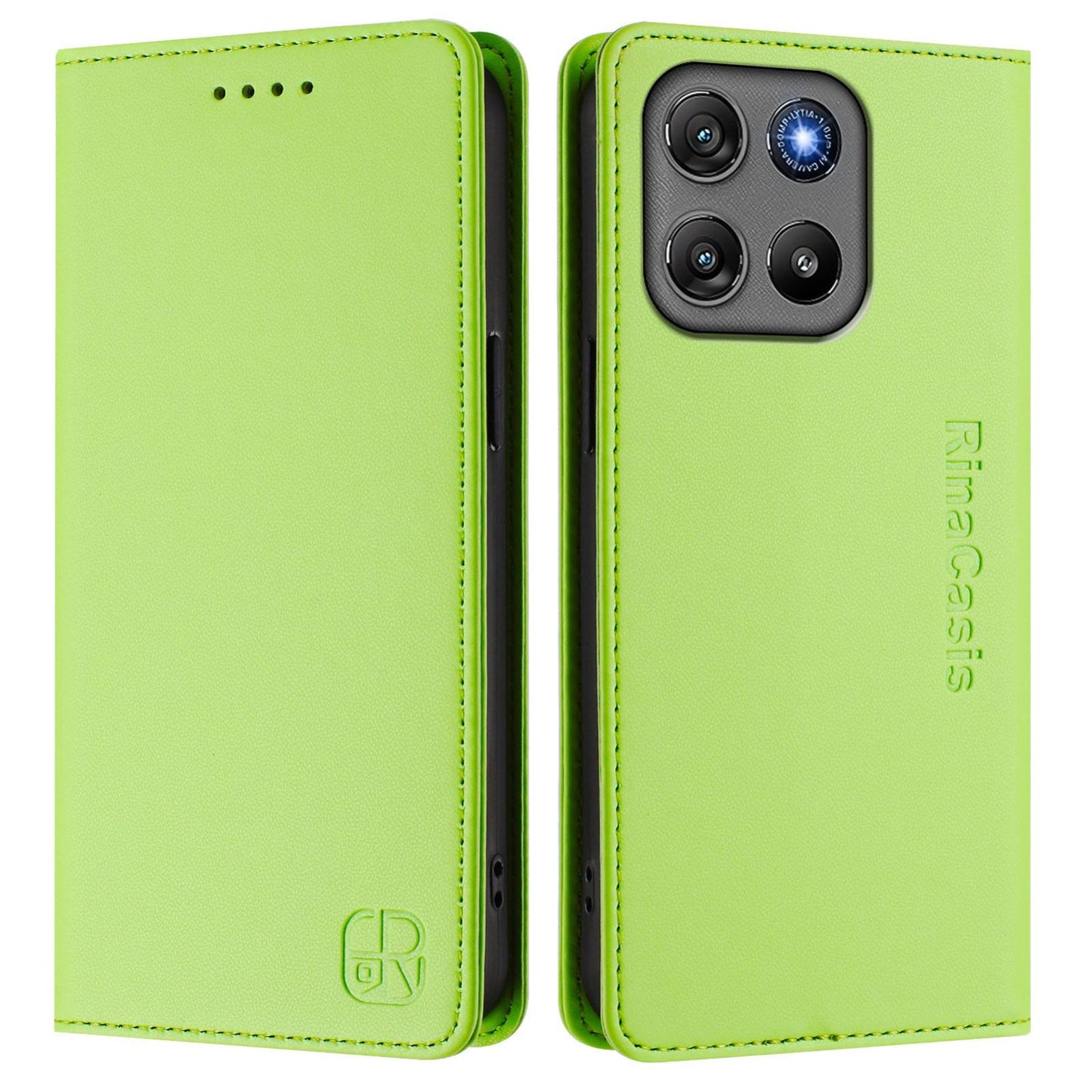 Motorola Moto G67 Power 5G Dual-Folded Magnetic Suction RFID Blocking PU Leather Wallet Phone Case with Card Slots, Cash Pocket, Kickstand, Full Protective Flip Cover