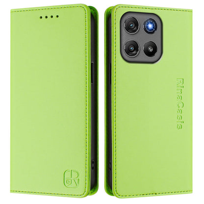 Motorola Moto G67 Power 5G Dual-Folded Magnetic Suction RFID Blocking PU Leather Wallet Phone Case with Card Slots, Cash Pocket, Kickstand, Full Protective Flip Cover