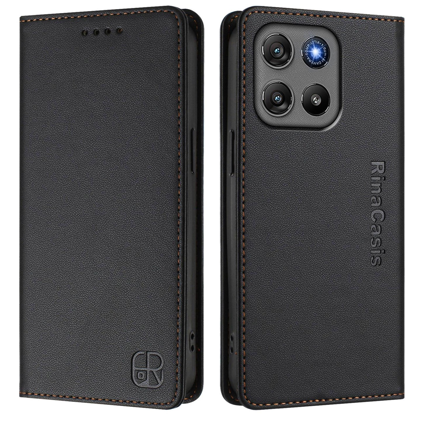 Motorola Moto G67 Power 5G Dual-Folded Magnetic Suction RFID Blocking PU Leather Wallet Phone Case with Card Slots, Cash Pocket, Kickstand, Full Protective Flip Cover