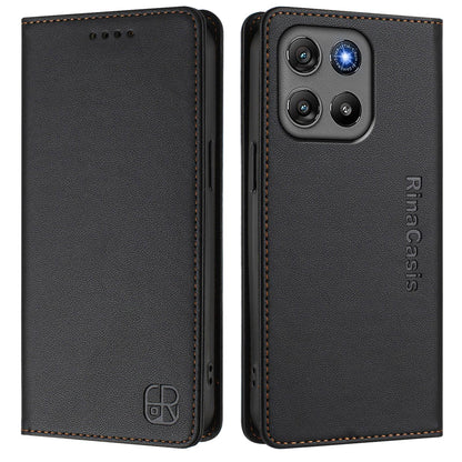 Motorola Moto G67 Power 5G Dual-Folded Magnetic Suction RFID Blocking PU Leather Wallet Phone Case with Card Slots, Cash Pocket, Kickstand, Full Protective Flip Cover