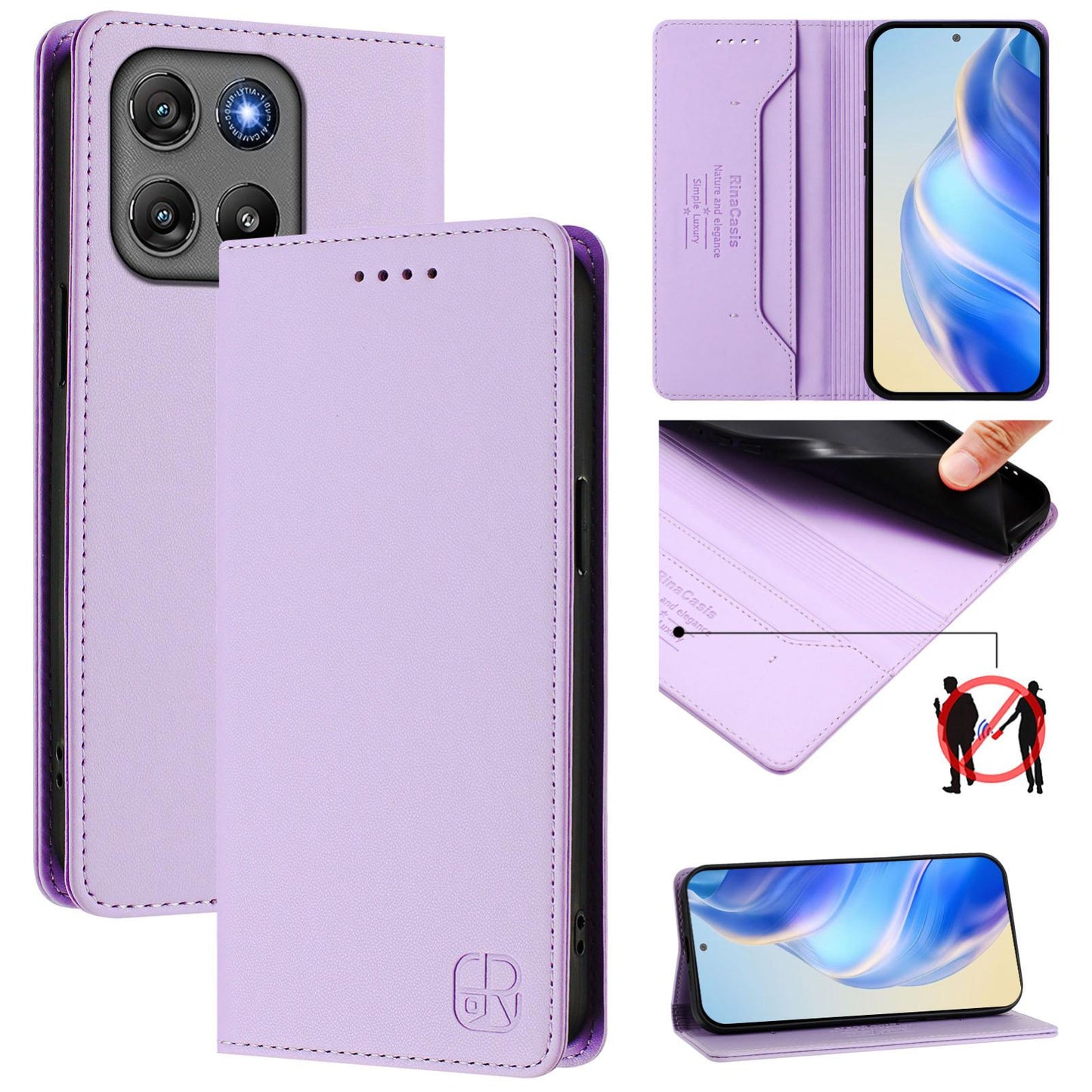 Motorola Moto G67 Power 5G Dual-Folded Magnetic Suction RFID Blocking PU Leather Wallet Phone Case with Card Slots, Cash Pocket, Kickstand, Full Protective Flip Cover