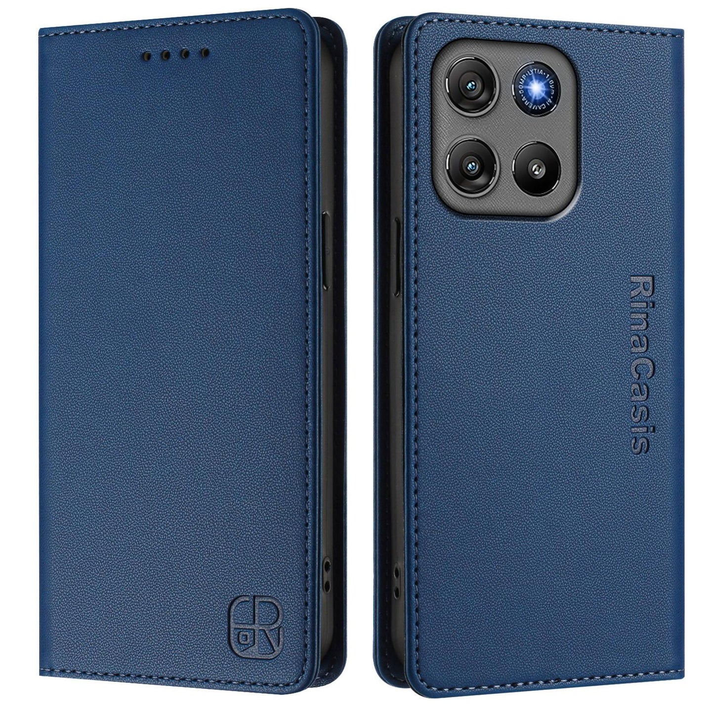 Motorola Moto G67 Power 5G Dual-Folded Magnetic Suction RFID Blocking PU Leather Wallet Phone Case with Card Slots, Cash Pocket, Kickstand, Full Protective Flip Cover