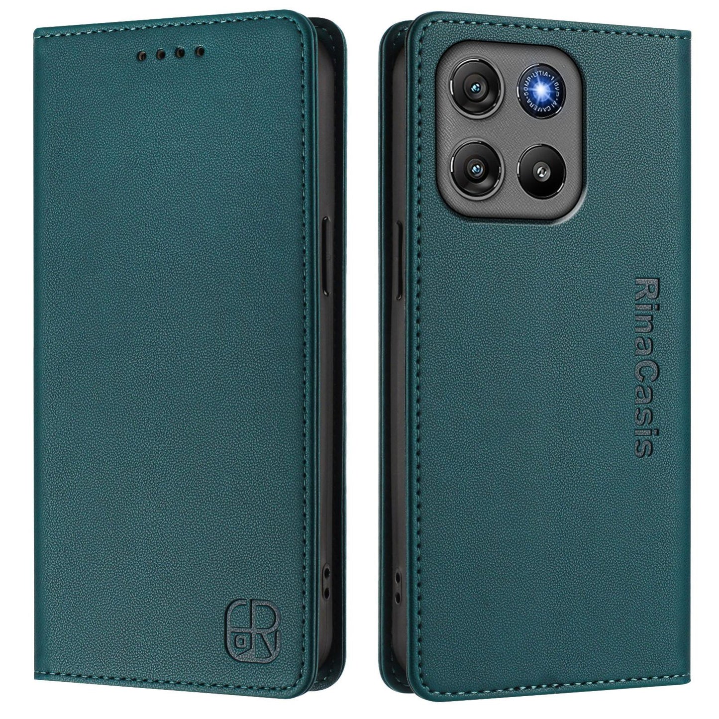 Motorola Moto G67 Power 5G Dual-Folded Magnetic Suction RFID Blocking PU Leather Wallet Phone Case with Card Slots, Cash Pocket, Kickstand, Full Protective Flip Cover