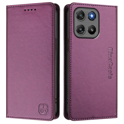 Motorola Moto G67 Power 5G Dual-Folded Magnetic Suction RFID Blocking PU Leather Wallet Phone Case with Card Slots, Cash Pocket, Kickstand, Full Protective Flip Cover