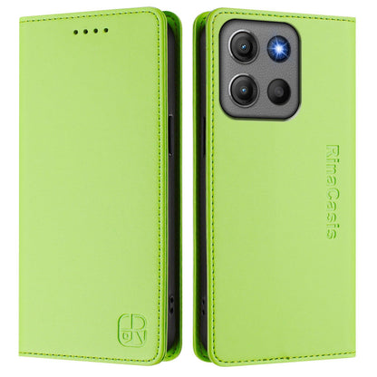 Motorola Moto G17 4G Dual-Folded Magnetic Suction RFID Blocking PU Leather Wallet Phone Case with Card Slots, Cash Pocket, Kickstand, Full Protective Flip Cover