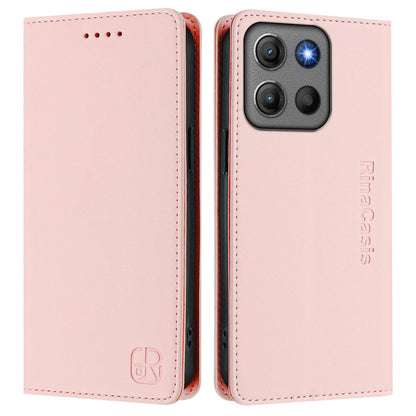 Motorola Moto G17 Power 4G Dual-Folded Magnetic Suction RFID Blocking PU Leather Wallet Phone Case with Card Slots, Cash Pocket, Kickstand, Full Protective Flip Cover