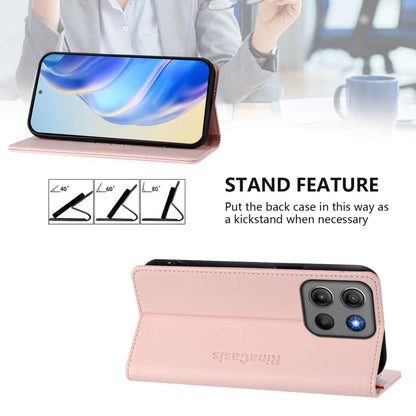 Motorola Moto G17 Power 4G Dual-Folded Magnetic Suction RFID Blocking PU Leather Wallet Phone Case with Card Slots, Cash Pocket, Kickstand, Full Protective Flip Cover