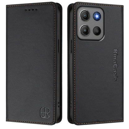 Motorola Moto G17 4G Dual-Folded Magnetic Suction RFID Blocking PU Leather Wallet Phone Case with Card Slots, Cash Pocket, Kickstand, Full Protective Flip Cover