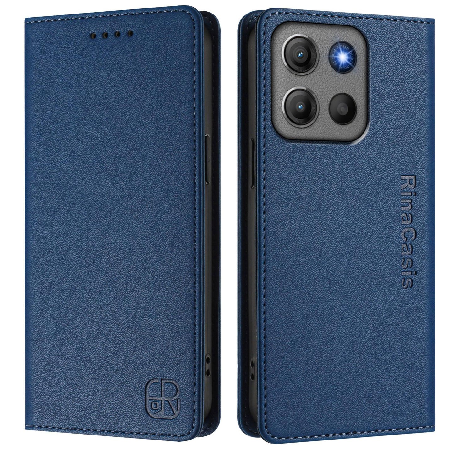 Motorola Moto G17 4G Dual-Folded Magnetic Suction RFID Blocking PU Leather Wallet Phone Case with Card Slots, Cash Pocket, Kickstand, Full Protective Flip Cover