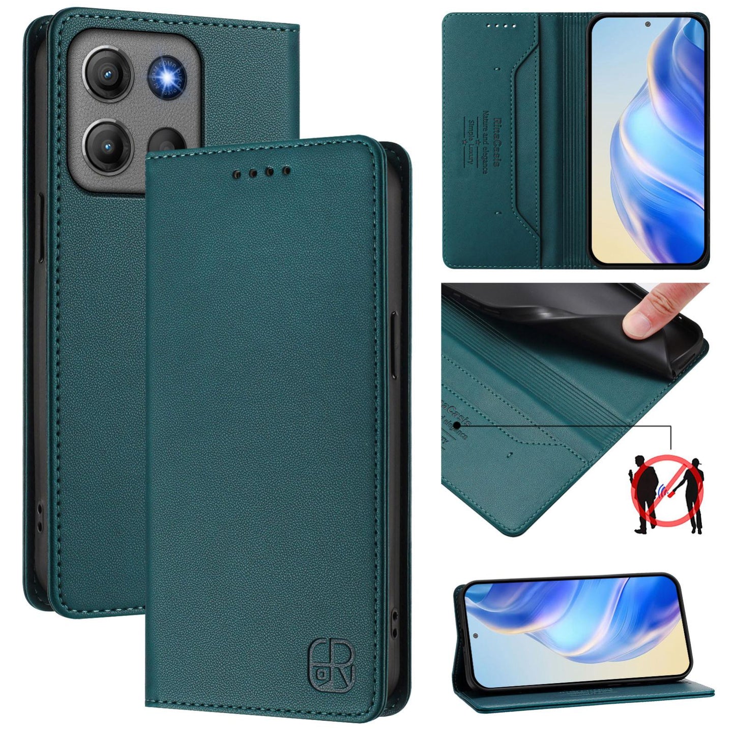 Motorola Moto G17 4G Dual-Folded Magnetic Suction RFID Blocking PU Leather Wallet Phone Case with Card Slots, Cash Pocket, Kickstand, Full Protective Flip Cover