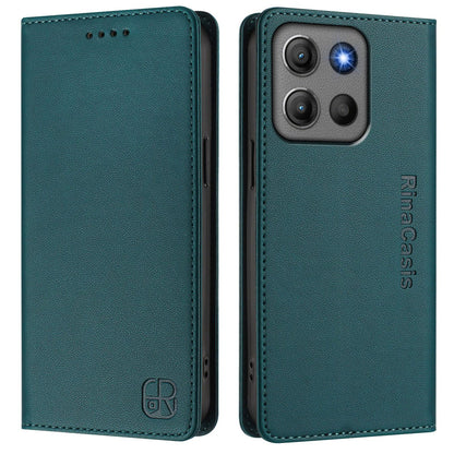 Motorola Moto G17 4G Dual-Folded Magnetic Suction RFID Blocking PU Leather Wallet Phone Case with Card Slots, Cash Pocket, Kickstand, Full Protective Flip Cover