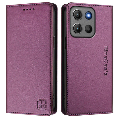 Motorola Moto G17 4G Dual-Folded Magnetic Suction RFID Blocking PU Leather Wallet Phone Case with Card Slots, Cash Pocket, Kickstand, Full Protective Flip Cover