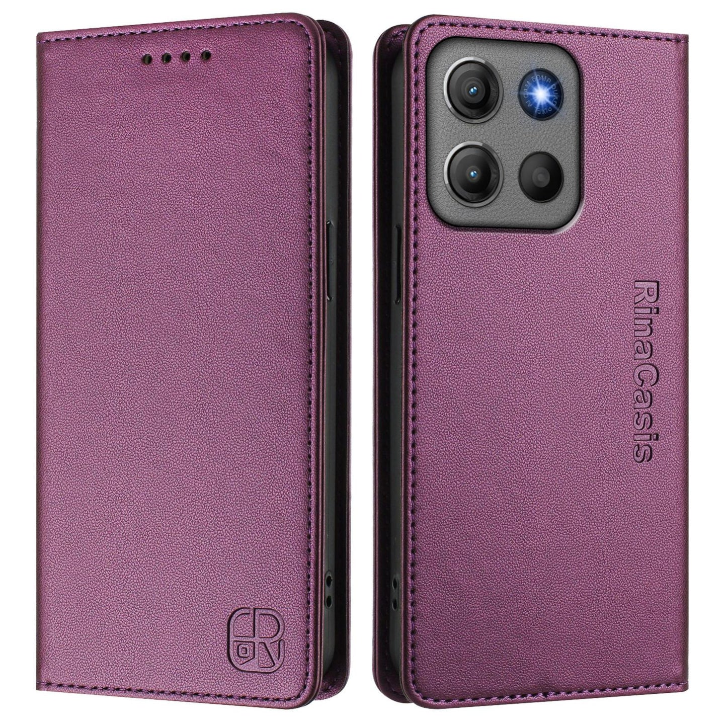 Motorola Moto G17 Power 4G Dual-Folded Magnetic Suction RFID Blocking PU Leather Wallet Phone Case with Card Slots, Cash Pocket, Kickstand, Full Protective Flip Cover