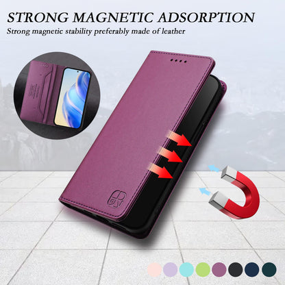 Motorola Moto G17 4G Dual-Folded Magnetic Suction RFID Blocking PU Leather Wallet Phone Case with Card Slots, Cash Pocket, Kickstand, Full Protective Flip Cover