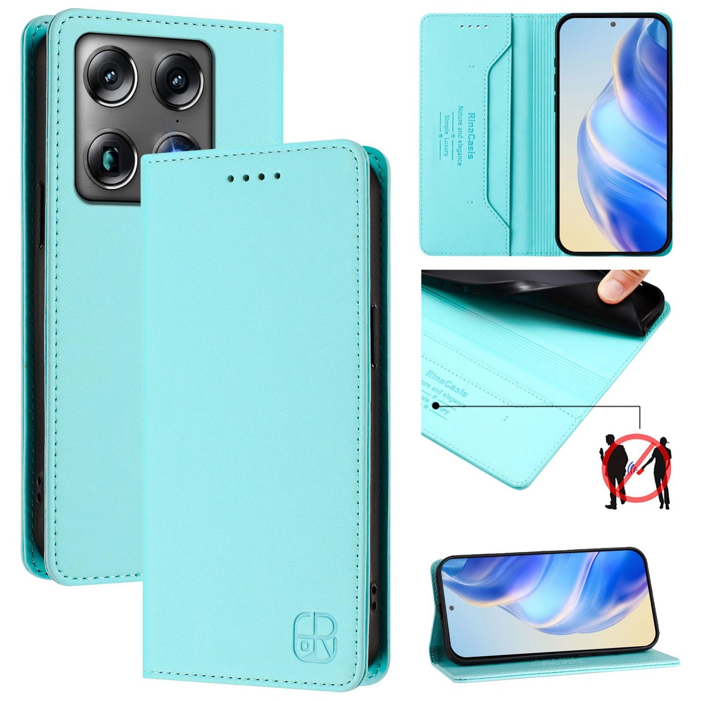 Motorola Signature 5G Dual-Folded Magnetic Suction RFID Blocking PU Leather Wallet Phone Case with Card Slots, Cash Pocket, Kickstand, Full Protective Flip Cover