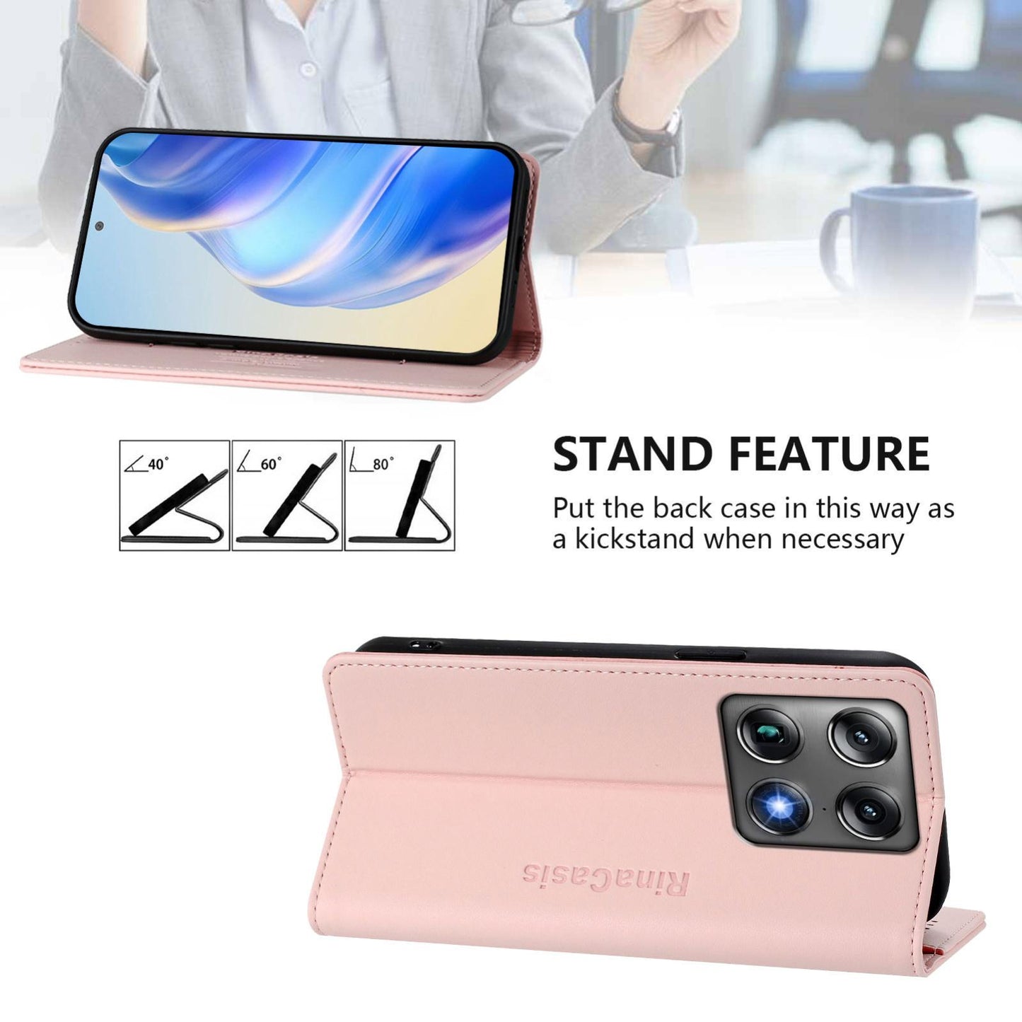 Motorola Signature 5G Dual-Folded Magnetic Suction RFID Blocking PU Leather Wallet Phone Case with Card Slots, Cash Pocket, Kickstand, Full Protective Flip Cover