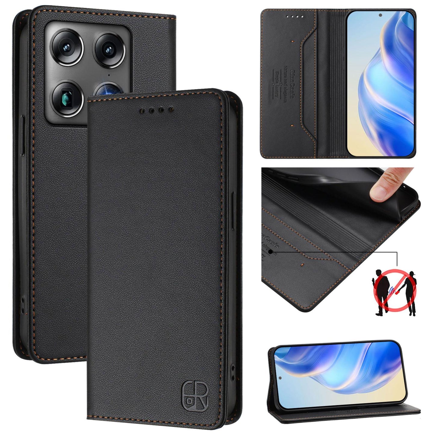 Motorola Signature 5G Dual-Folded Magnetic Suction RFID Blocking PU Leather Wallet Phone Case with Card Slots, Cash Pocket, Kickstand, Full Protective Flip Cover
