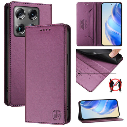 Motorola Signature 5G Dual-Folded Magnetic Suction RFID Blocking PU Leather Wallet Phone Case with Card Slots, Cash Pocket, Kickstand, Full Protective Flip Cover