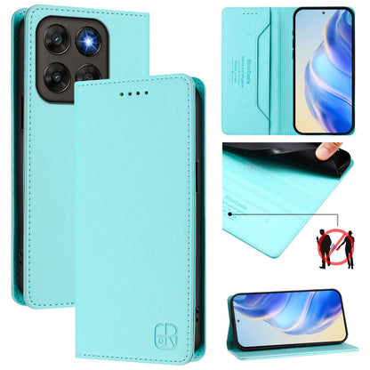 Motorola Moto G77 5G Dual-Folded Magnetic Suction RFID Blocking PU Leather Wallet Phone Case with Card Slots, Cash Pocket, Kickstand, Full Protective Flip Cover