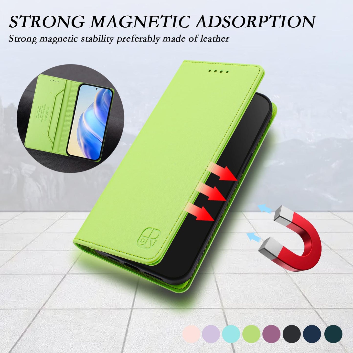 Motorola Moto G87 Dual-Folded Magnetic Suction RFID Blocking PU Leather Wallet Phone Case with Card Slots, Cash Pocket, Kickstand, Full Protective Flip Cover