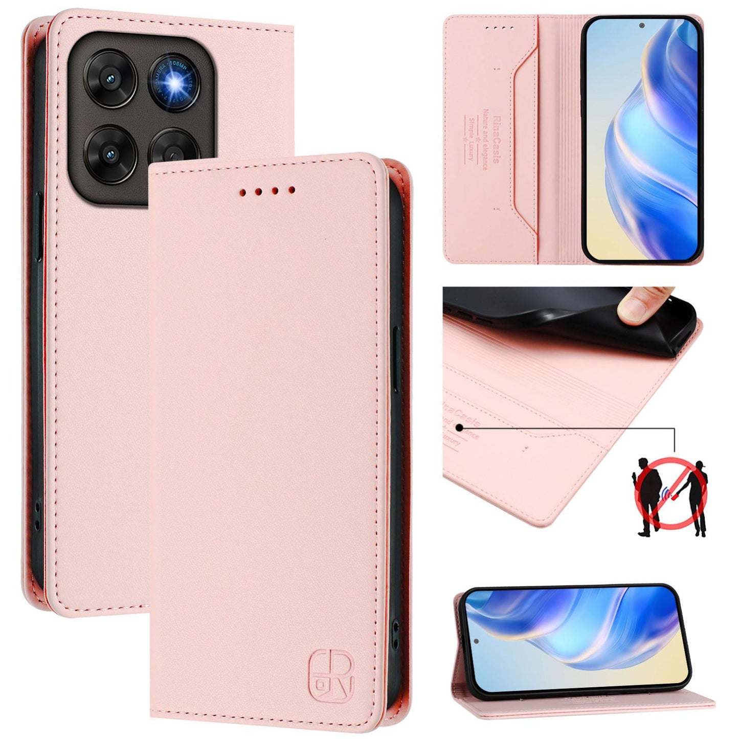 Motorola Moto G67 5G Dual-Folded Magnetic Suction RFID Blocking PU Leather Wallet Phone Case with Card Slots, Cash Pocket, Kickstand, Full Protective Flip Cover