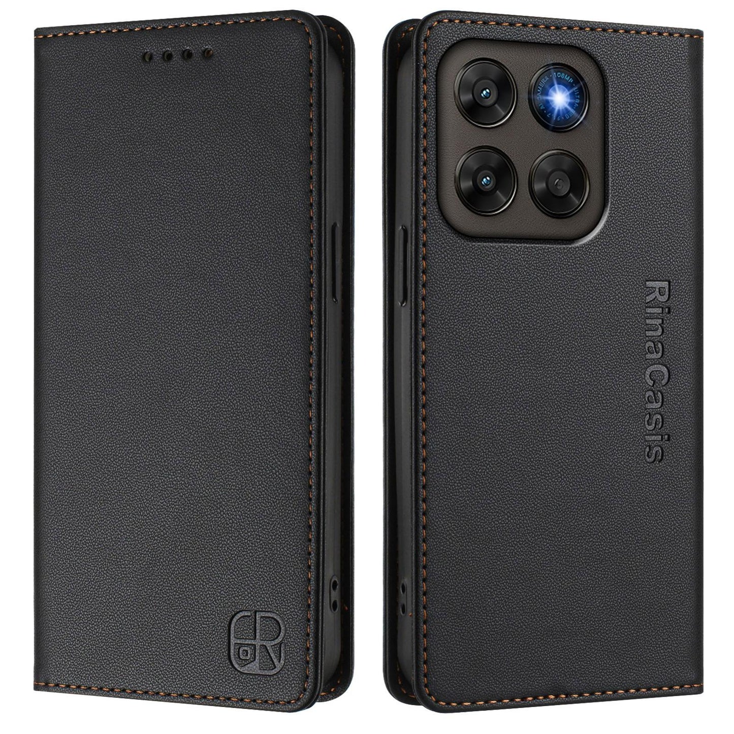 Motorola Moto G87 Dual-Folded Magnetic Suction RFID Blocking PU Leather Wallet Phone Case with Card Slots, Cash Pocket, Kickstand, Full Protective Flip Cover