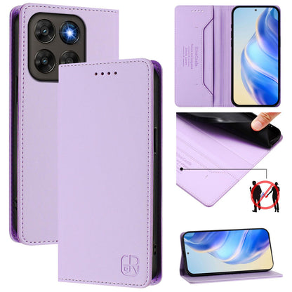 Motorola Moto G77 5G Dual-Folded Magnetic Suction RFID Blocking PU Leather Wallet Phone Case with Card Slots, Cash Pocket, Kickstand, Full Protective Flip Cover