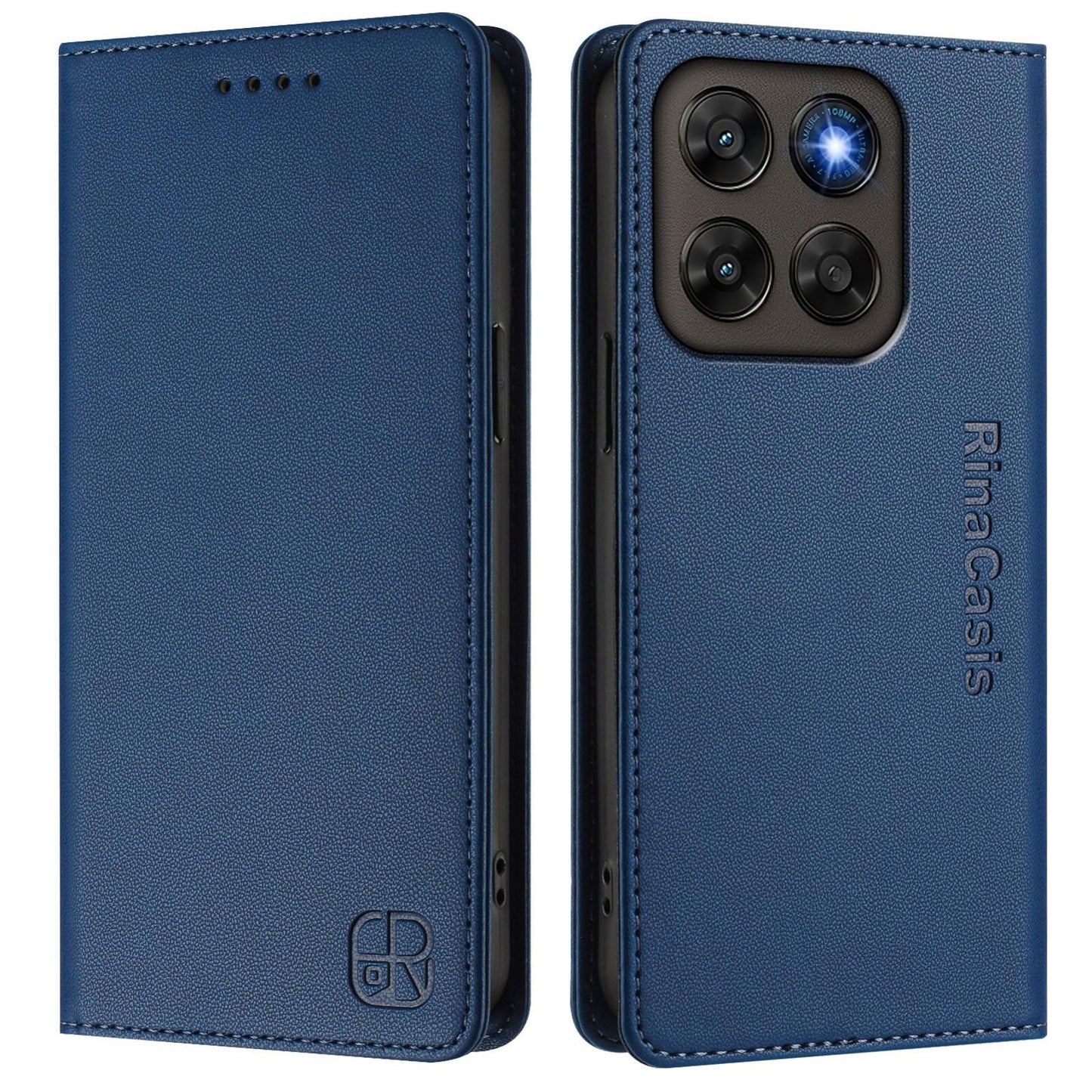 Motorola Moto G67 5G Dual-Folded Magnetic Suction RFID Blocking PU Leather Wallet Phone Case with Card Slots, Cash Pocket, Kickstand, Full Protective Flip Cover