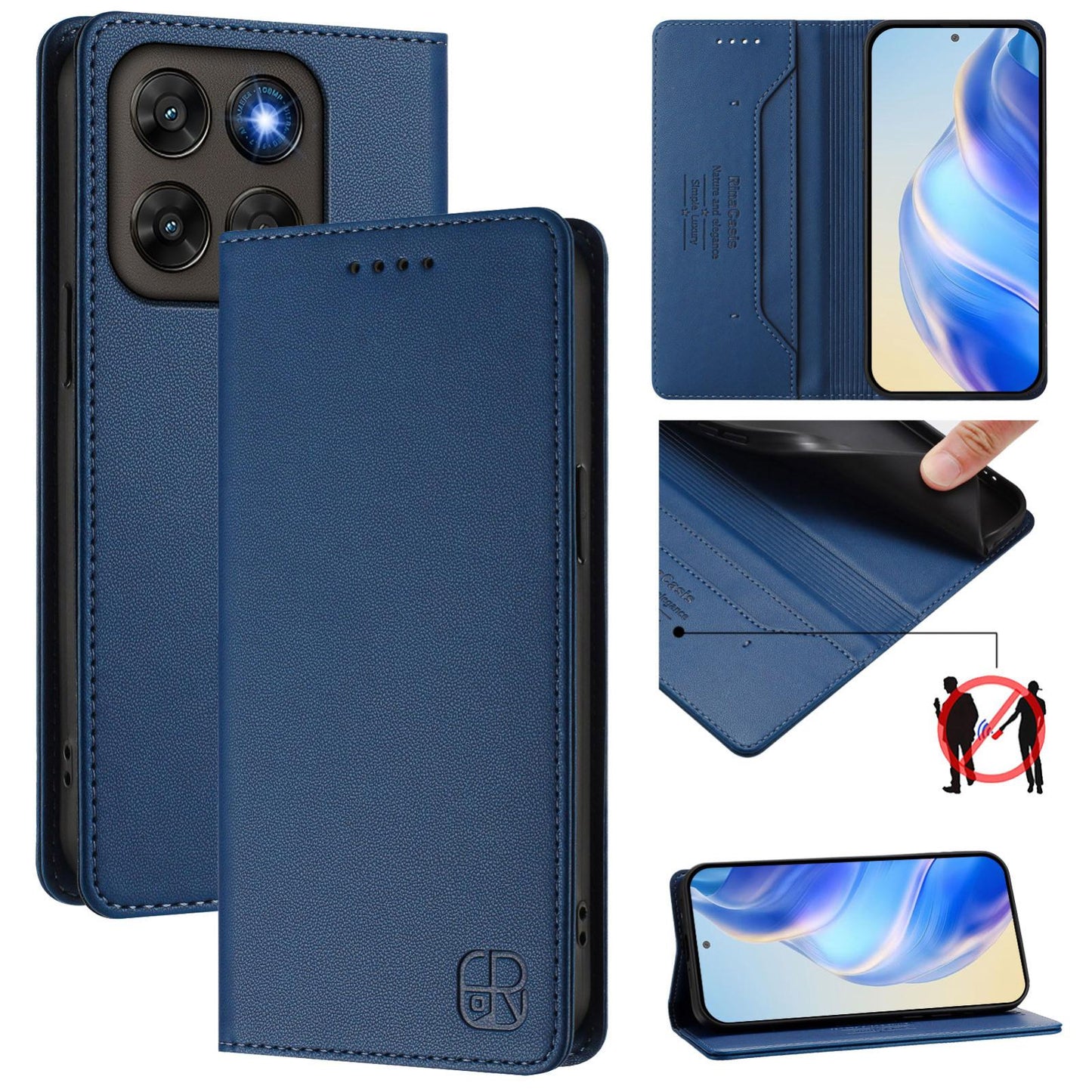 Motorola Moto G67 5G Dual-Folded Magnetic Suction RFID Blocking PU Leather Wallet Phone Case with Card Slots, Cash Pocket, Kickstand, Full Protective Flip Cover