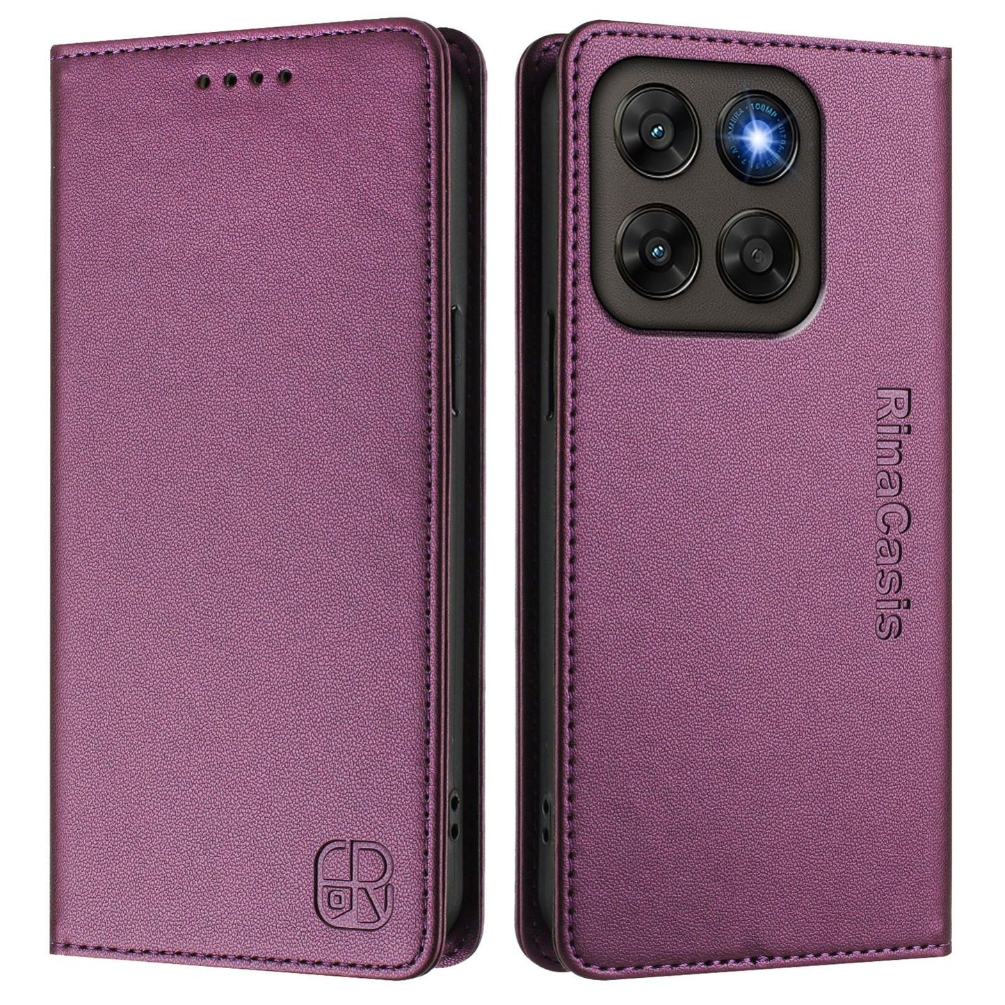 Motorola Moto G77 5G Dual-Folded Magnetic Suction RFID Blocking PU Leather Wallet Phone Case with Card Slots, Cash Pocket, Kickstand, Full Protective Flip Cover